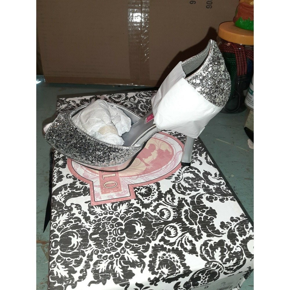 Brand New Bordello‎ Peep Toe Pump Size 8 SEXY Wedding Party Silver Glitter SEXY - Picture 2 of 5